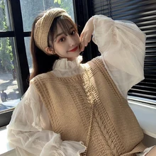 Новинка, женский свитер, жилет, Свободный пуловер, квадратный воротник, женский свитер, жилет, однотонный, без рукавов, Ins,, женские топы