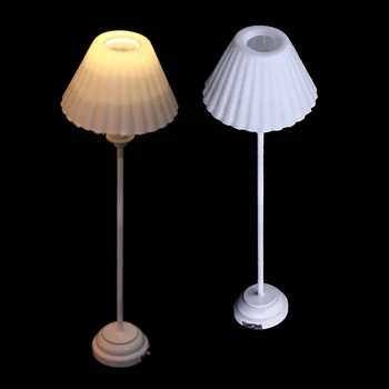 

2Pcs Fashionable Dollhouse Living Room And Study Room Accessory Mini LED Working Floor Lamp 1/12 Scale