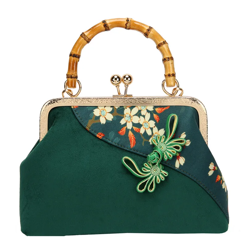 

2021 Цветочный принт китайское платье-Ципао, Стиль; Новые ботинки с пряжкой и бамбука мешочек с ручками «поцелуй» смены кадров сумка Для женщин Макияж Сумки из натуральной кожи