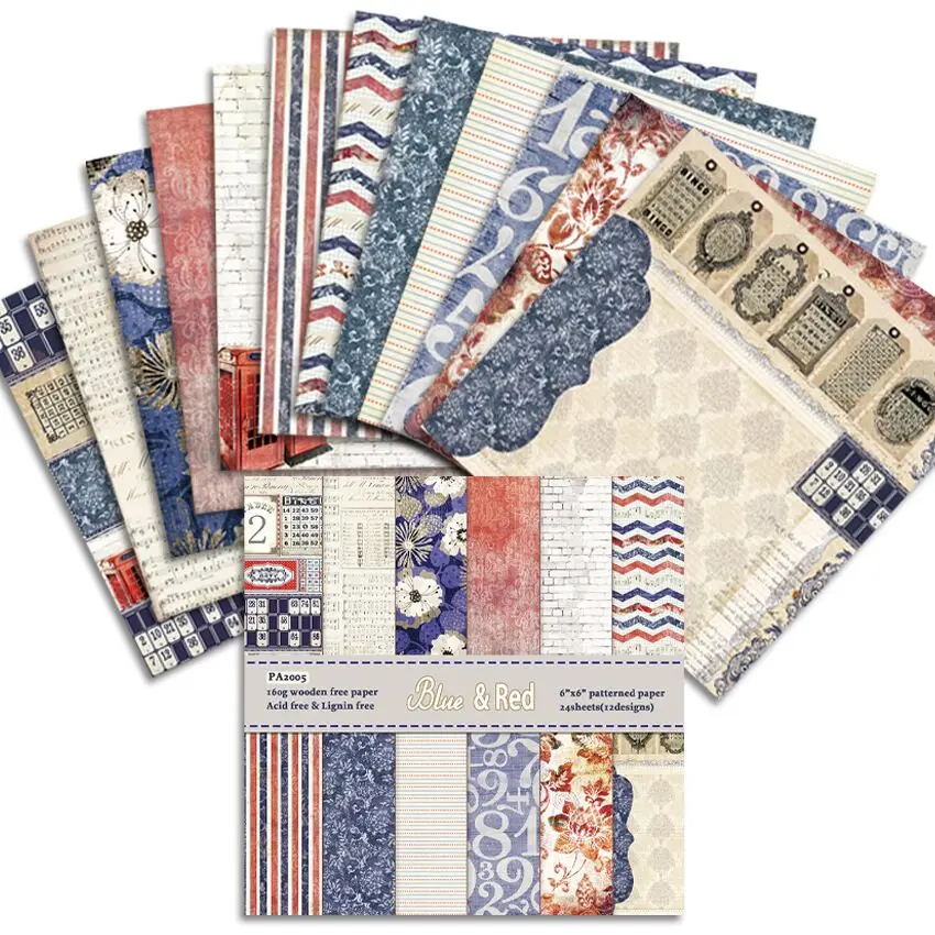Blue &amp red Scrapbooking paper pack of 24 sheets handmade craft Background pad | Дом и сад