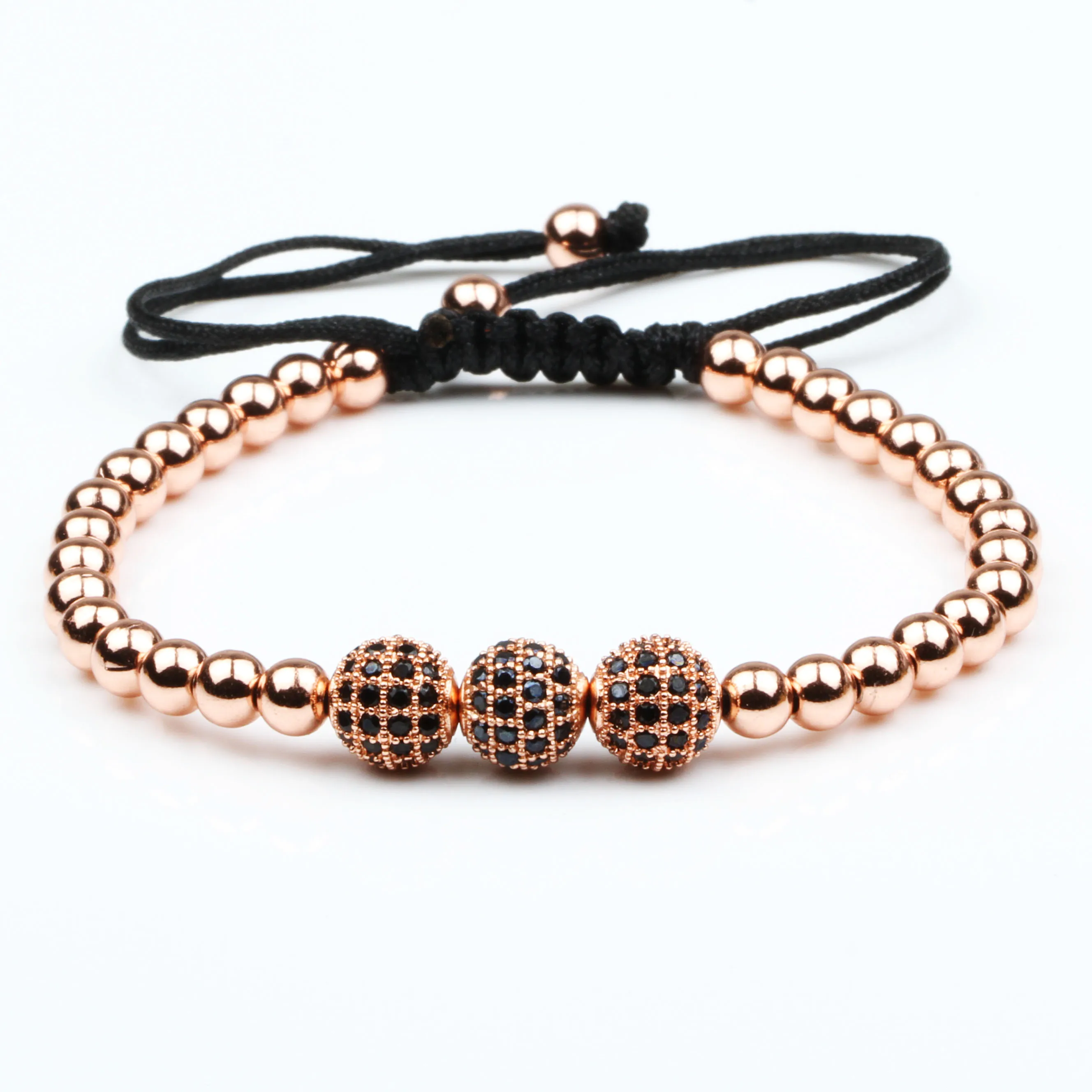 Rose Gold Горячая Распродажа, модный мужской браслет-амулет, Модный Топ класс, мужской, женский, 5 мм, бисер, нитка, классический браслет, шар, проложенный кубическим цирконием, ювелирное изделие - Окраска металла: Rose Gold