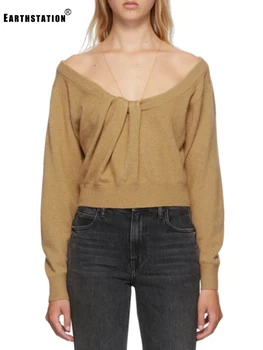 

Free shipping splicing tulle sexy hollow out shoulder V-neck twist knit sweater pullover ladies autumn new style personality