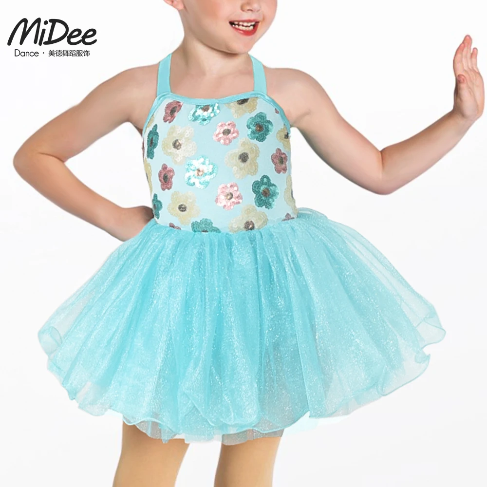 

MiDee Modern Ballet Dance Skirt Kid Girls Mint Green Sequin Flower Tutu Jumpsuit Dress Classical Lyrical Stage Dance Costume
