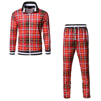 

tracksuit men autumn fashion Plaid tracksuit casual 2 Pieces Sets Men's jacket+pants men's sportswear sports suit