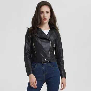 

LANMREM 2020 New Autumn Winter Lapel Zipper Solid Color PU Leather Jacket Women Streetwear Personality Slim Coat Tide PF742