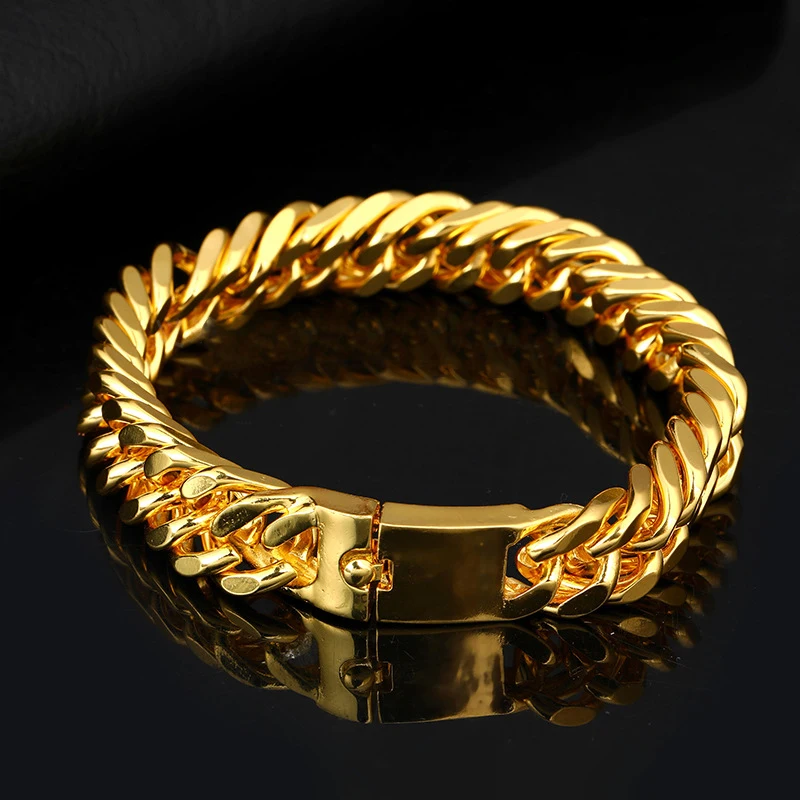 

Gold Color Women Men Cuban Link Chain Bracelets & Bangles Punk Hip Hop pulseira