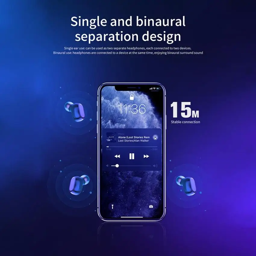 TWS Wireless Bluetooth Earphone Sport Headphones Portable HiFi Stereo Sound Charging Box Mobile Phone Gaming Heads Car Blue 5 0