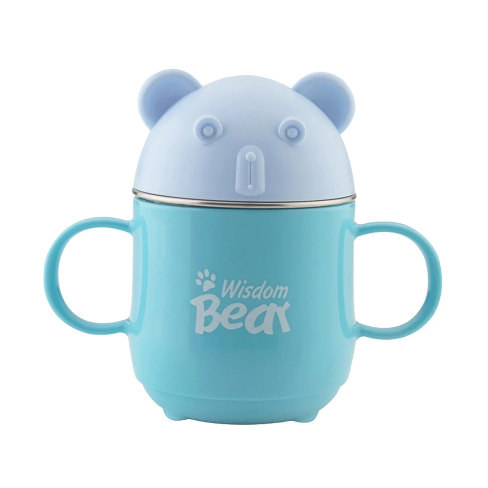 Маленький милый медведь из нержавеющей стали портативные бутылки для воды чай кофе молочные чашки дети чашка с крышкой посуда для напитков Открытый путешествия бутылки - Цвет: Синий