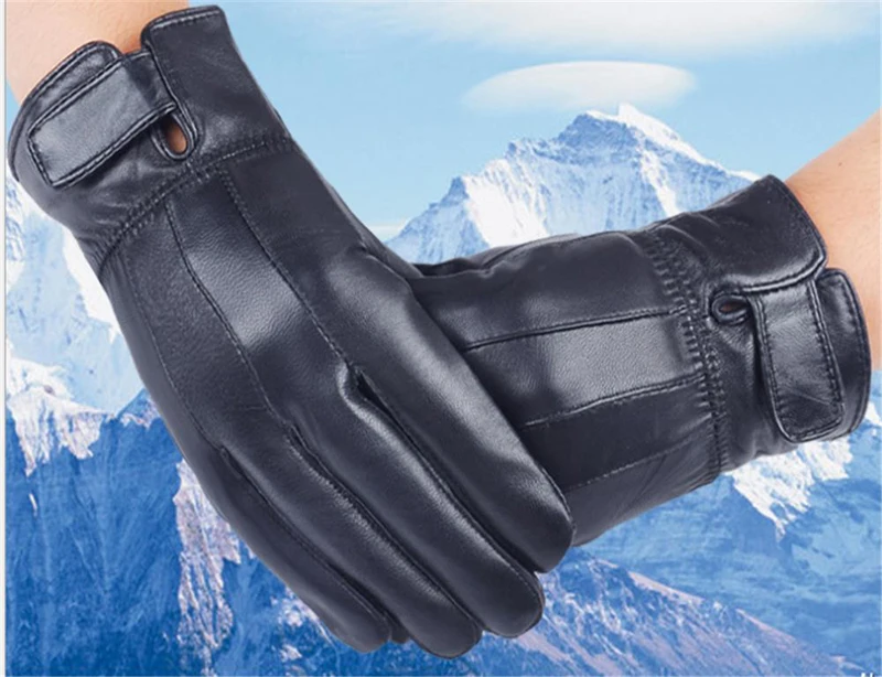Перчатки Long Keeper Для мужчин зимние из искусственной кожи черные перчатки на пуговицах теплые варежки роскошный вождения Для мужчин, мужские
