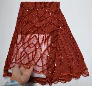 

2019 New French Nigerian sequins net lace,African tulle mesh Sequence lace fabric high quality for wedding dress 5yards/lot TV-9
