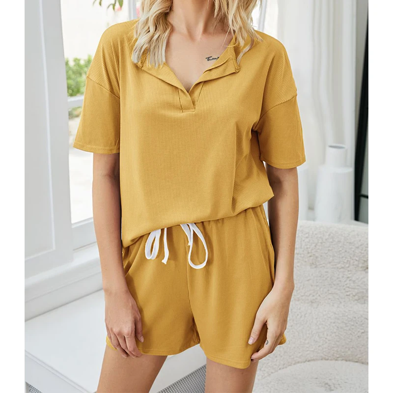 

Spring and Summer New Women Leisure Short Sleeve Home Wear 2022 Solid Color Leisure Two Pieces of Daily Suit Women's Wear Short