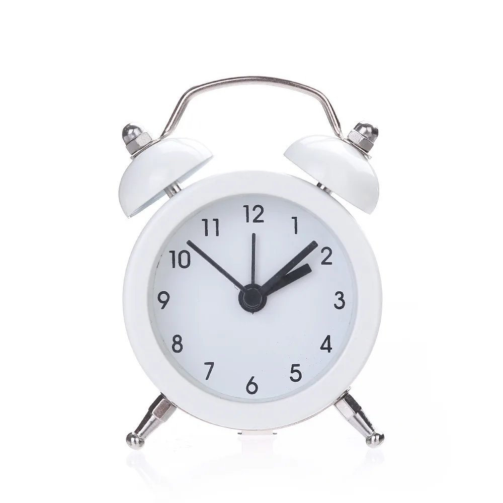 Twin Bell Silent Alloy Stainless Metal Alarm Clock New Mini Round Desktop Table Alarm Clock Kids Adults Travel Decoration - Цвет: White