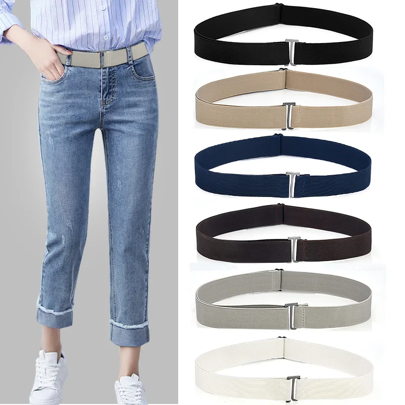 Adjustable Size Flat Buckle Elastic Waist Belt Jeans Pant Belt Women