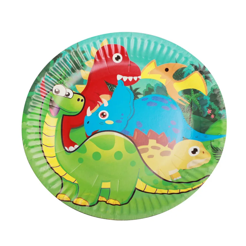 

10pcs Jungle Dinosaur Disposable Paper Tableware Cartoon Animal Flamingo Plates for Boys Girls Baby Shower Birthday Party