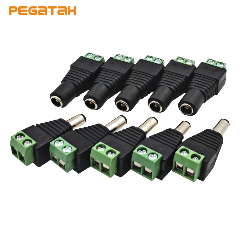 5Pairs 2.1mm*5.5mm CCTV Cameras Female Male DC Power Plug Adapter DC