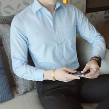 Men Blouse Shirts Autumn Fashion Solid Color Lapel Top Casual Slim Button Shirts Long Sleeve Shirt Men Plus Size Shirt