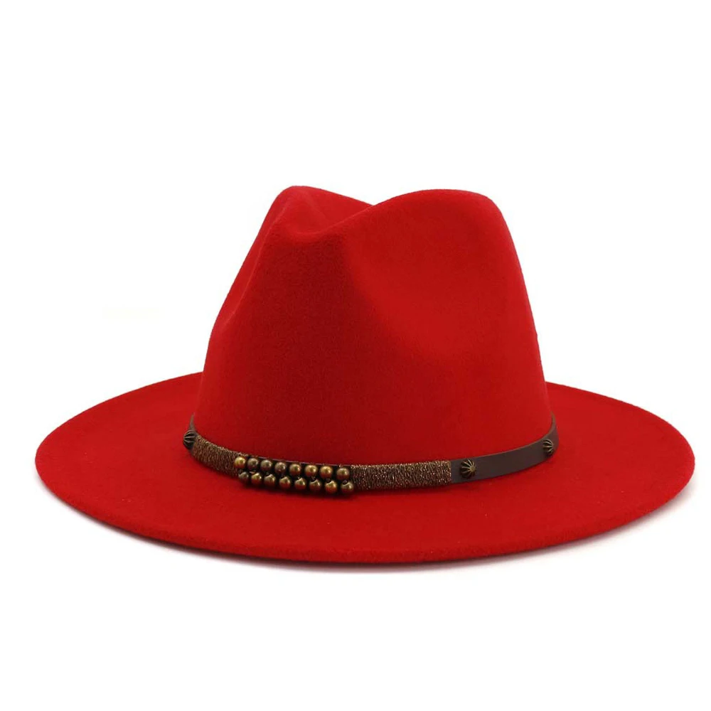 Men Women Fedora Hat With Belt Wide Brim Hat Ladies Winter Hat Pop Jazz Hat