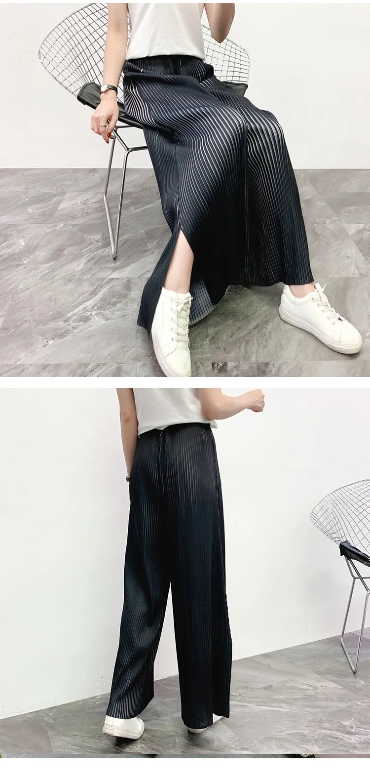 Miyake, плиссированные штаны с большим давлением, цветные штаны,, весенние новые штаны с разрезом, повседневные штаны, большие размеры, широкие штаны, женская одежда