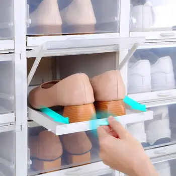 

1pcs Plastic Flip-Open Cover Transparent Stackable Shoes Drawer Case Storage Box Organizer Shoebox caja organizadora