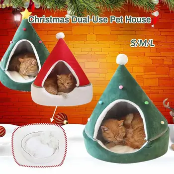 

DishyKooker Cute Pet Cat Dog House Christmas Tree Shape Washable Winter Warm Sleeping Nest Bed