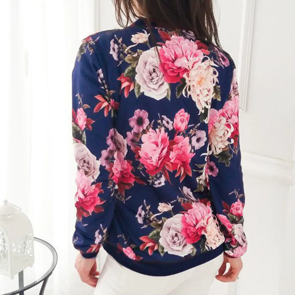 Женская Ретро куртка на молнии с цветочным принтом повседневная бомбер осенняя
