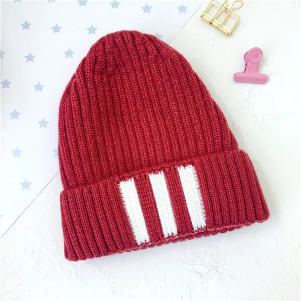 Детская шапка Skullie Beanies для мальчиков и девочек, зимняя однотонная шапка в полоску с ушками, теплые эластичные модные аксессуары - Цвет: 3