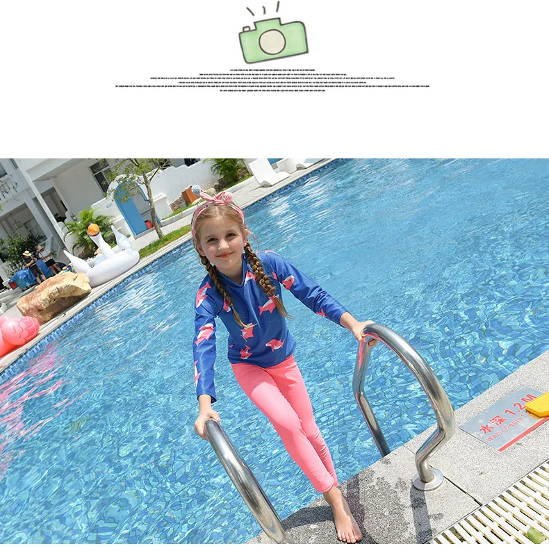 Детские купальные костюмы для девочек, г. Детские плавки-бикини для детей, детские корейские плавки раздельный купальник с длинными рукавами и принтом