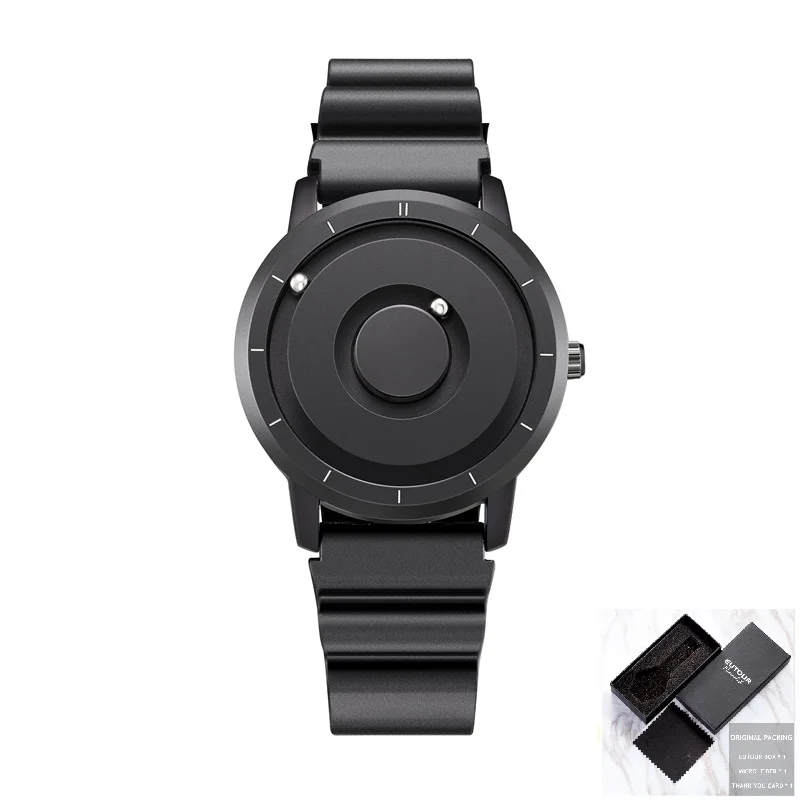 Black Silicone Eutour красочные часы мужские магнитные шаровые шоу кварцевые наручные часы силиконовые холщовые стальные Ремешок Модные повседневные мужские часы голубое золото - Цвет: Black Silicone