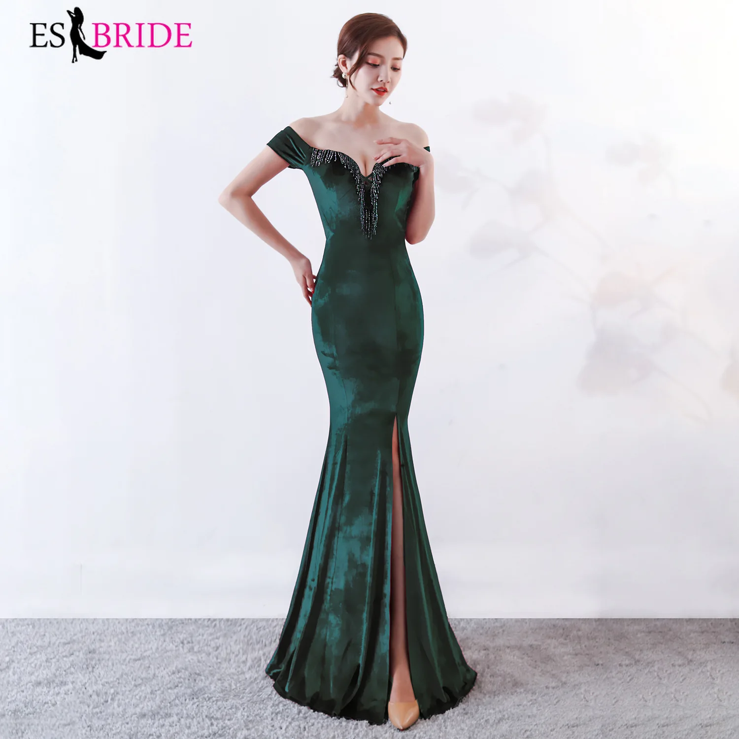 Robe De Soiree сексуальные велюровые вечерние платья ES2891 с v-образным вырезом