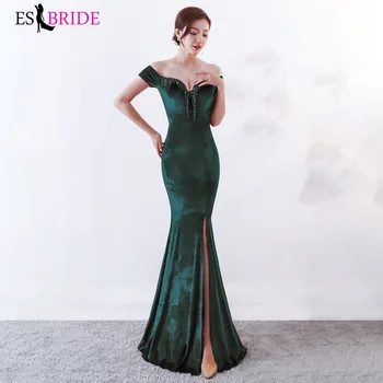 

Robe De Soiree Sexy Velour Evening Dresses ES2891 V Neck Design Elegant Off The Shoulder Winter Autumn Velvet Evening Gowns 2019