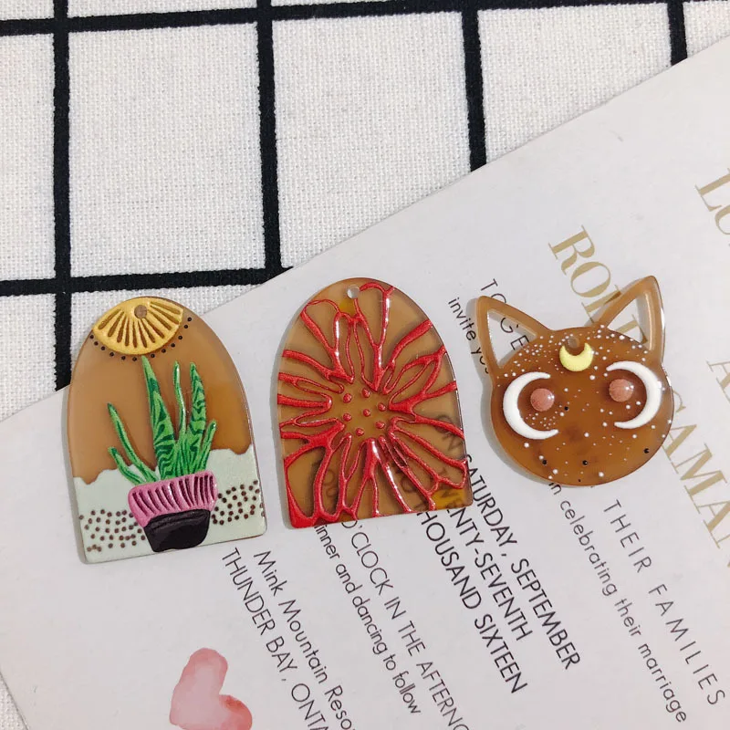 

Ювелирные аксессуары «сделай сам», акриловые ацетатные забавные свежие коричневые подвески для ожерелья С КАКТУСОМ и кошкой, материалы для орнамента 20 шт., подвески из смолы