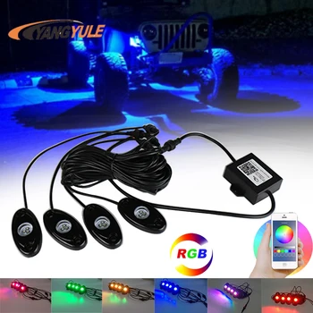

RGB LED Rock Light Kits with Phone App Control & Music Mode & Flashing &Color Grad Multicolor Neon Lights Under Off Road Truck
