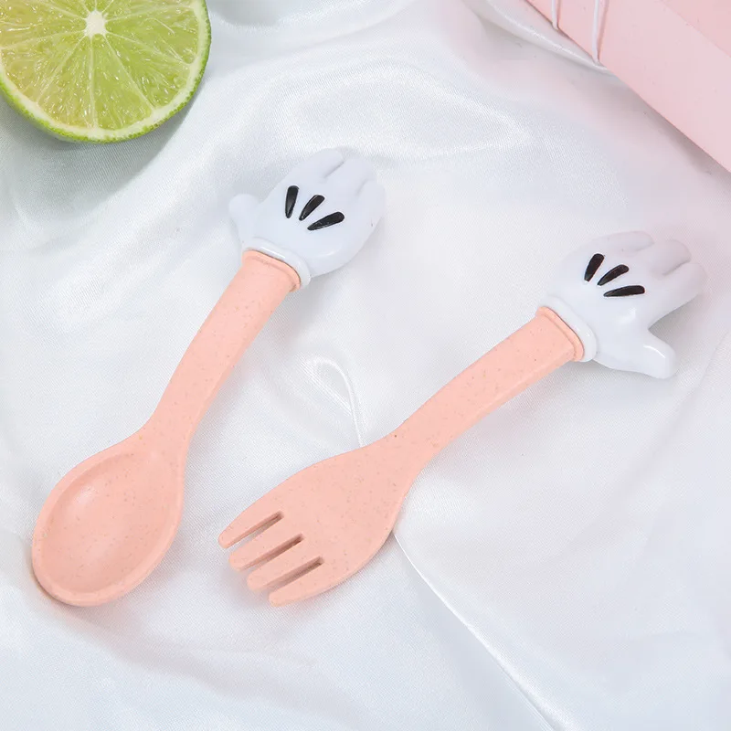 Pink 2 шт./компл. детские руки в форме ложка, вилка, столовый прибор посуда набор детей утварь, столовые приборы для Еда ложка для кормления/столовая вилка - Цвет: Pink