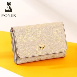 FOXER Lady Fashion Money Wallet Women Chic Small Coin Pocket Female Luxury Split Leather Money Purse Shine multi-function Wallet