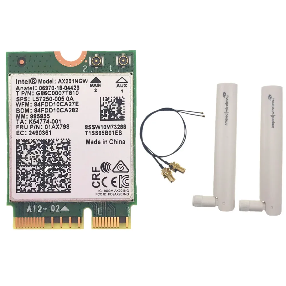 White antenna Набор антенн с высоким коэффициентом усиления+ Intel Wi-Fi 6 AX201 Bluetooth 5,0 Двухдиапазонная 802.11ac/ax NGFF CNVI карта - Цвет: White antenna