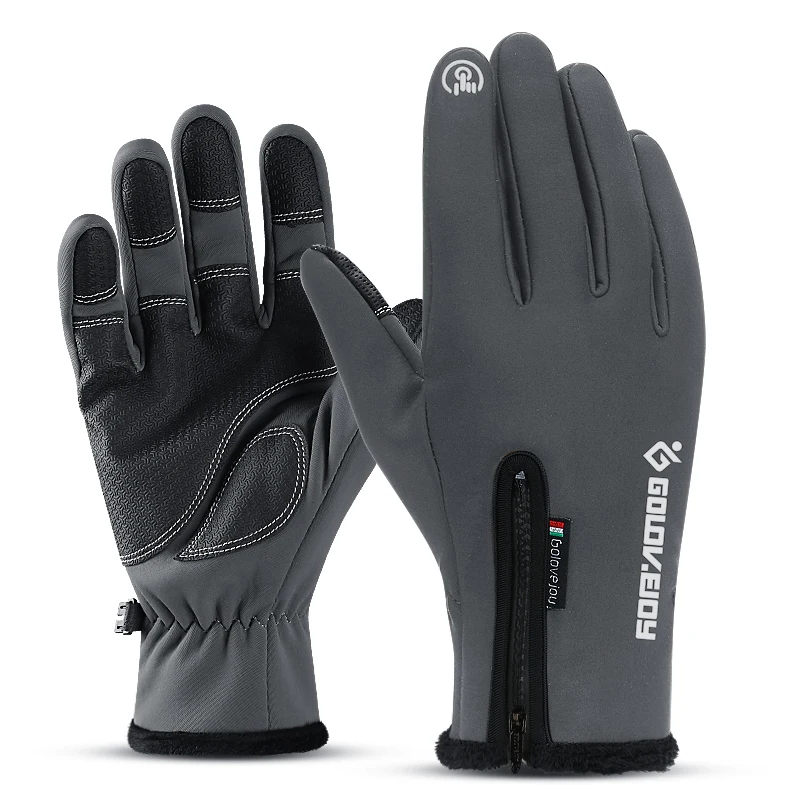 5 Размер морозостойкие унисекс водонепроницаемые зимние перчатки велосипедные пушистые теплые перчатки для сенсорного экрана холодную погоду ветрозащитные противоскользящие - Цвет: Dark Gray Gloves