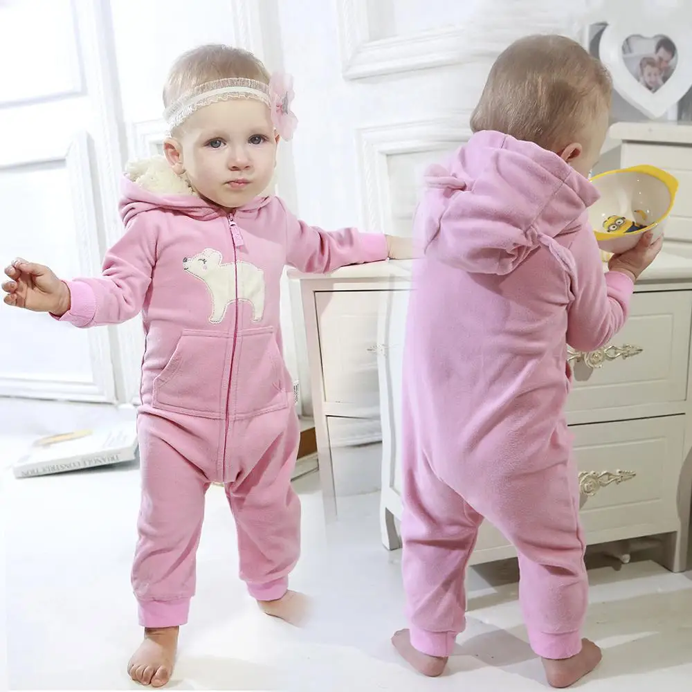 Детский комбинезон с капюшоном в виде животных для новорожденных, теплые флисовые пижамы одежда для маленьких мальчиков и девочек Комбинезон, одежда для сна, для детей от 0 до 24 месяцев - Цвет: HY0069