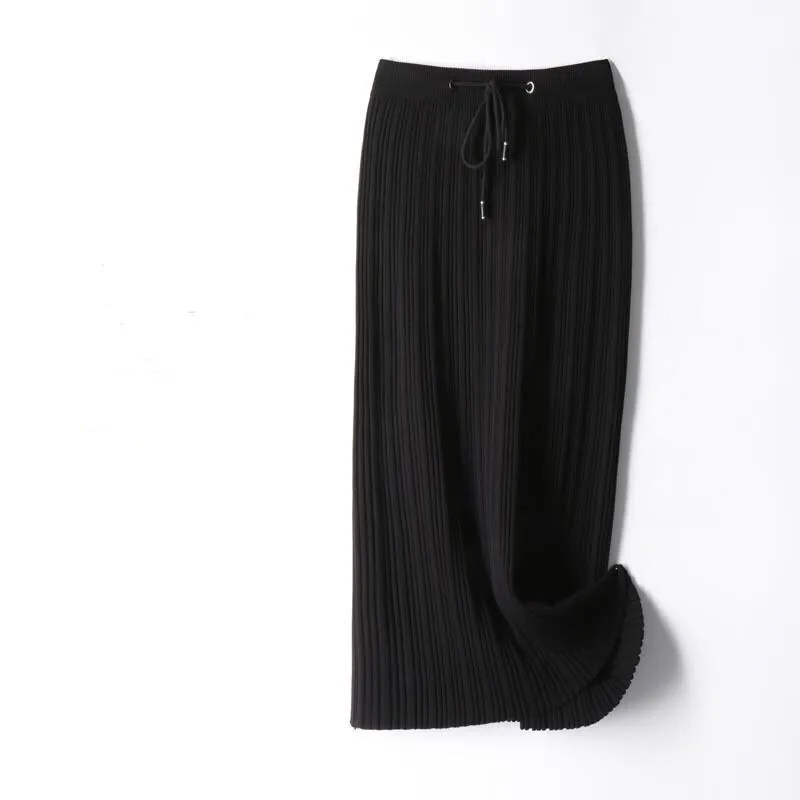 Autumn and winter large size women's skirt pleated skirt skirt female knit skirt