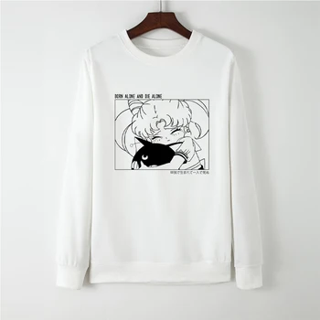 

Round Collar Casual Loose Autumn Winter Vogue Hoodies Long Sleeve Hatless Gothic Sweatshirt Sailor Moon толстовка Pullovers