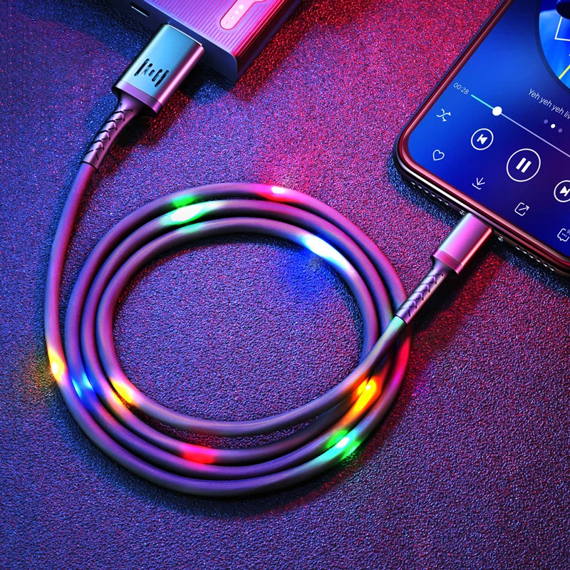 Genai USB Voice Control Flash RGB LED Light Charging Cord For Samsung iPhone Huawei Xiaomi Quick Charge Wire Data Cable Android | Мобильные