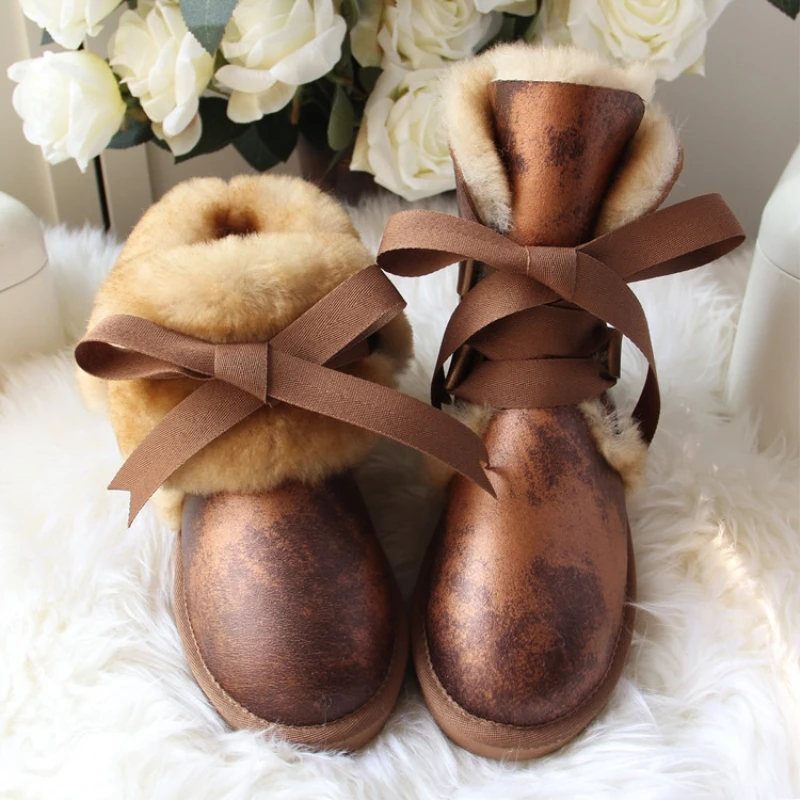 G& Zaco/женские шерстяные ботинки; зимние ботинки из натуральной овечьей кожи; черные кожаные зимние ботинки на шнуровке; Водонепроницаемая Женская Теплая обувь на плоской подошве