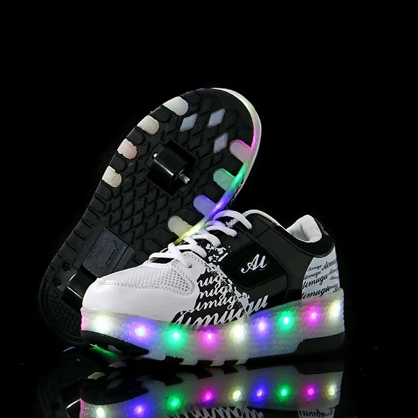 Two Wheels Luminous Sneakers on Wheels Led Light Roller Skate Shoes for Children Kids Led Shoes Boys Girls Shoes Light Up Unisex - Цвет: Черный