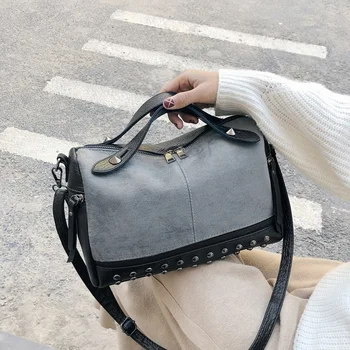 

2020 fashion female bag rivet handbag small square bag large capacity frosted locomotive bag ladies shoulder bag women handbag