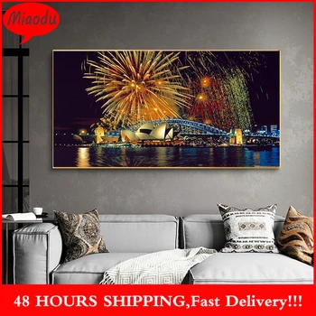 

Diamond Painting Sydney Opera House Fireworks Diamond Mosaic Embroidery Full Drill Diy Cross Stitch Home Decoration Art Painting