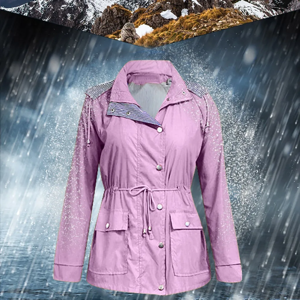 

Women Jacket Winter Coat Jacket Women Solid Rain Jacket Outdoor plus size Waterproof Hooded Lightweight Raincoat Windbreaker#909