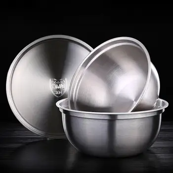 

Stainless Steel Vegatable Basin with Lid Round Mixing Bowl Washing Basin for Kitchen Home Tableware Tureens Salad Noodles Plate