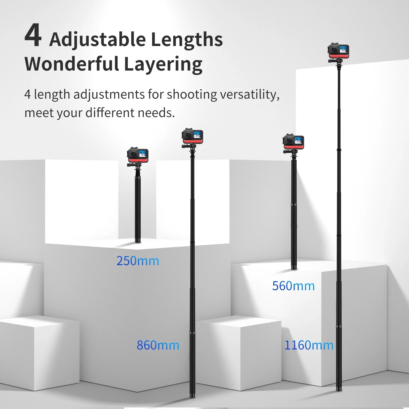 TELESIN 116 cm Carbon Fiber Monopod Selfie Stick Extendable With 1/4 Screw For GoPro Hero 10 9 8 7 Insta360 Osmo Action