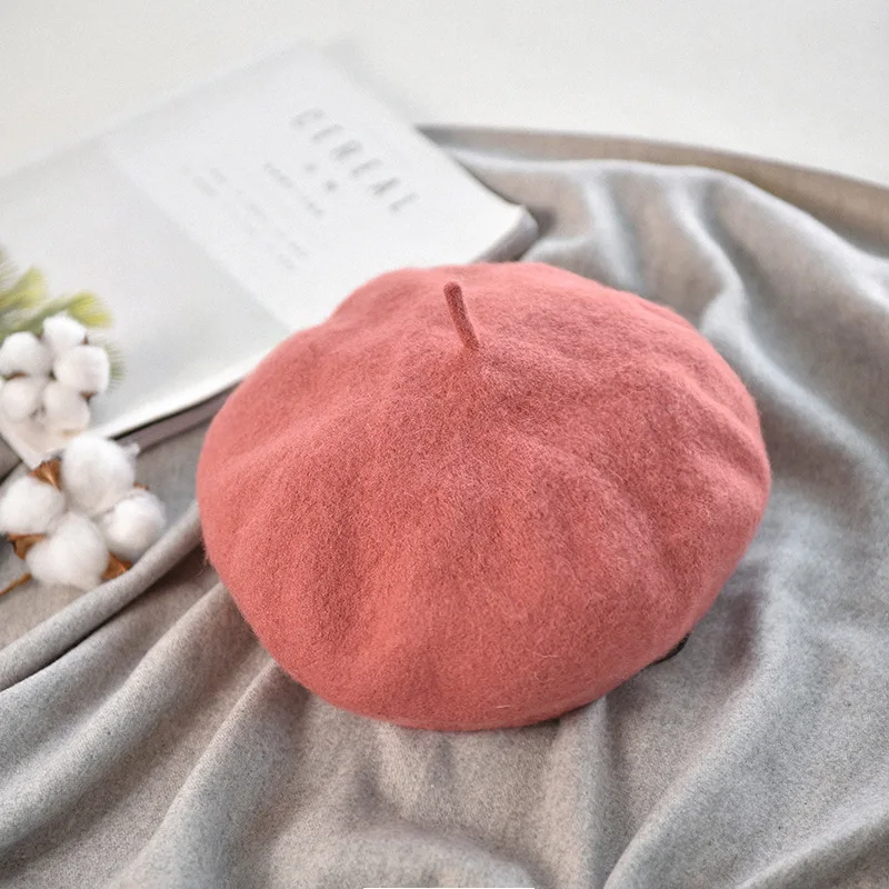 Beret Femme Winter Hat Berets Hat Woman Hat Painter Style Hat Vintage Berets Solid Color Caps Female Bonnet Warm Cap Cute Cap - Цвет: Leather Pink