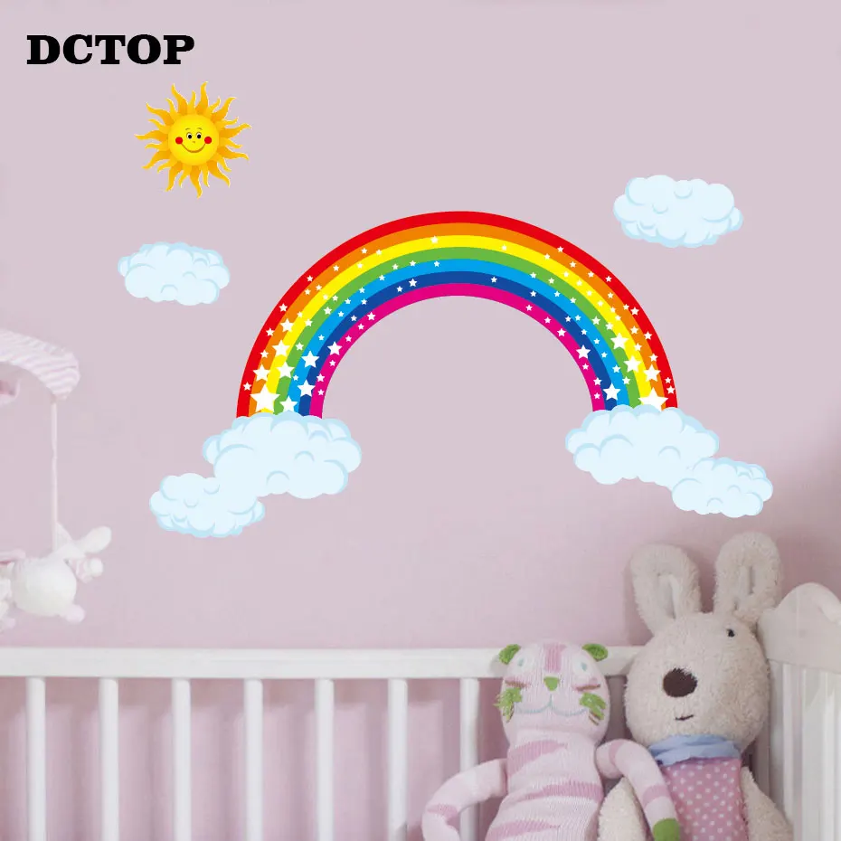 Happy Sun & shining stars радужные наклейки на стену Наклейки для декора детская комната