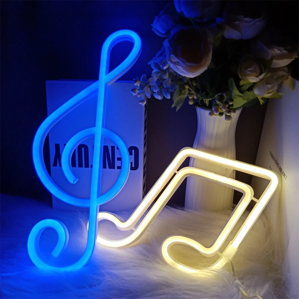 LED Neon Light Night Lamp Music Note Concert Wall Lamp For Bedroom Battery USB Power Nightlight